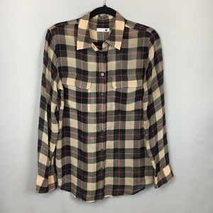 Equipment Femme Sheer Silk Plaid Button Up